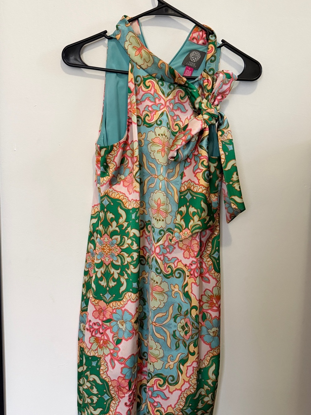 Vince Camuto Green Multi-Print One-Shoulder Bow Dress